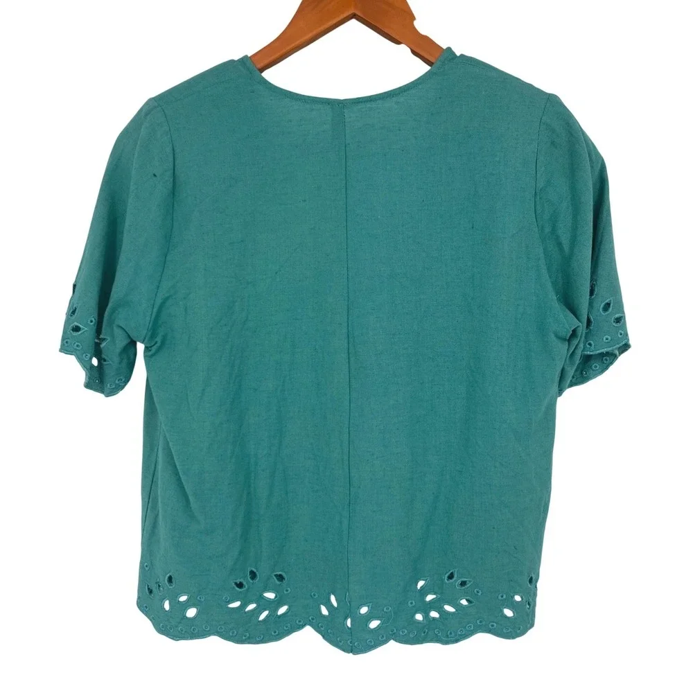 Vintage Y2K Coldwater Creek Jacket‎ Dress Set Medium Teal Eyelet Linen Blend